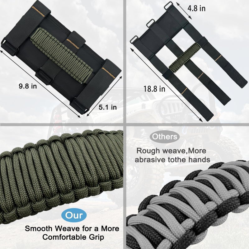 KKIKK Jeep Grab Handles 4 Pack Paracord Jeep Wrangler Roll Bar Grab Handles لـ JK TJ JL CJ YJ JKU JLU وGladiator JT Jeep Wrangler Hardware Handle for 2019 2020 2021 2022 2023 2024 Modle - Image 4